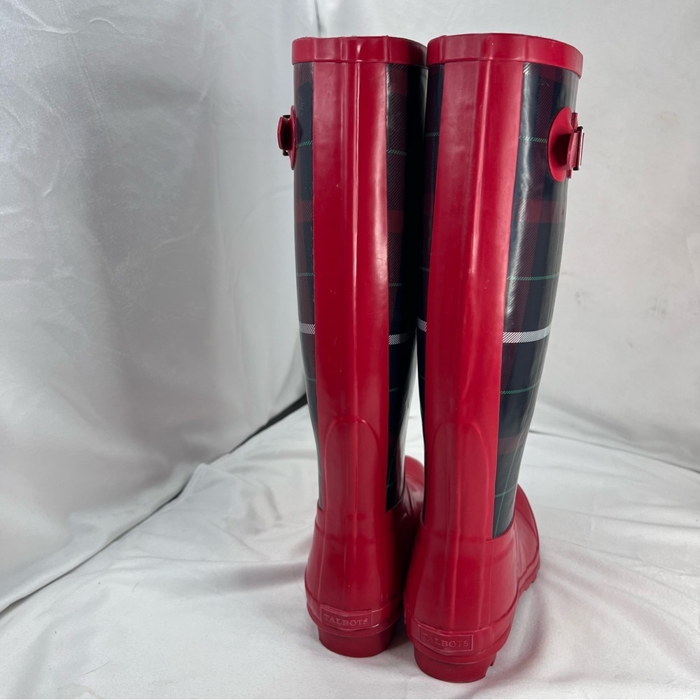 TALBOTS Women's Red Plaid Mid-Calf Rain Boots Size 6 Waterproof - Picture 4 of 10